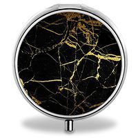 IMLONE Pill Organizer, Customized Creative Marble Design Metal Pill Boxes with Mirror for Pocket or Purse