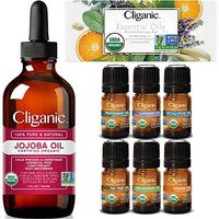 Cliganic Organic Jojoba Oil with Organic Top 6 Essential Oils Set