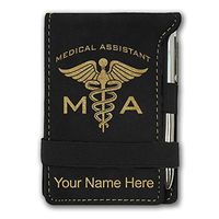Mini Notepad, MA Medical Assistant, Personalized Engraving Included (Black with Gold)