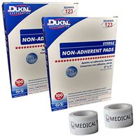 Sterile 2x3 Non-Adherent Pads (2 Packs of 100) + 2 Rolls of Vakly Medical Tape (2)