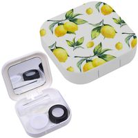 Portable Contact Lens Case Box Travel Kit Mirror + Bottle + Tweezers Container Holder [ Lemon On White ]