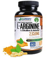 Nitric Oxide Booster L-Arginine Time Release 2650 mg by Ecostream Naturals - Plus L-Citruline and Astragin - Vegetarian, Gluten Free - Made in The USA
