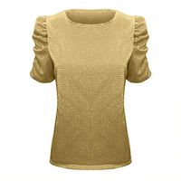 Eoeth Blouse Shirts for Women Fashion Long Sleeve Solid Sequin Stand Collar Puff Sleeve Tops Pullover T-Shirts Tracksuits Gold
