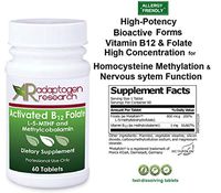 Activated B12 Folate Lozenges Formula | High Potency Methylcobalamin Metafolin Folate L-5-MTHF | Bioactive Forms Vitamin B12 and Folate | 60 Fast-Dissolving Tablets |Adaptogen Research