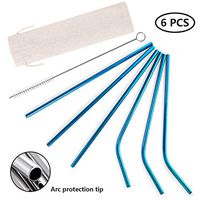 Reusable Metal Straws, Stainless Steel Straws, BPA-Free Eco-Friendly for Smoothie Milkshakes Jumbo Drinks, with 3 Straight, 3 Bent, Carry Bag and Cleaning Brush Suitable for 20 30 oz Tumbler (Blue)