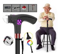 CJANW Multi-Function Intelligent Elderly Crutches Walking Cane Stick, Adjustable LED Light Non-Slip Telescopic Walking Stick Smart Radio Alarm Aluminum Crutches