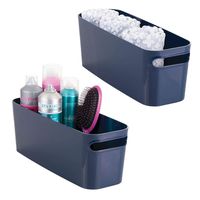 mDesign Bathroom Vanity Plastic Organizer Storage Bin Tote with Handles for Health and Beauty Products, Shampoo Bottles, Lotions, Hand Towels - 2 Pack - Navy Blue