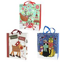 Homeford Christmas Reindeer and Pets Glitter 3D Gift Bags, 12-1/2-Inch, 3-Piece
