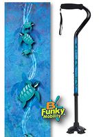 Adjustable Walking Cane Foam Handle Quad Footed Four Pointed Cane Tip Pretty Sea Turtles Design