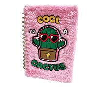 Embroidered Cool as a Cactus Pink Fuzzy Textured Lined Novelty Notebook 8" x 6"