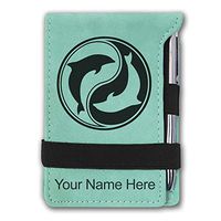 Mini Notepad, Dolphin Yin Yang, Personalized Engraving Included (Teal)