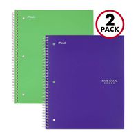 Five Star Spiral Notebooks, 5 Subject, Wide Ruled Paper, 200 Sheets, 10-1/2" x 8", Electric Green, Royal Purple, 2 Pack (38408)