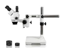 Vision Scientific VS-3FZ Simul-Focal Trinocular Zoom Stereo Microscope, 10x WF Eyepiece, 0.7X-4.5X Zoom, 3.5X-90x Magnification, 0.5X & 2X Auxiliary Lens, Single Arm Boom Stand