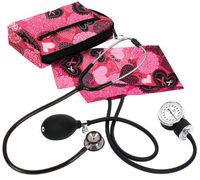 Prestige Medical Aneroid A126-RPK Sphygmomanometer Clinical Lite Stethoscope Kit, Ribbons and Hearts Pink