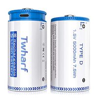 Twharf D Cell Batteries 1.5V/5000mAh D Batteries Micro USB and Type-C Rechargeable Lithium Ion D-Batteries (2 Pack) …