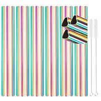 [18 PCS] Heart Shape Metallic Stainless Steel Straws Value Pack Rainbow Color, Tomorotec Reusable Straw Sets with 2 Cleaning Brushes for Tumblers Beverage Drinks Cocktail (Colorful)