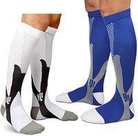 Bcurb Graduated Compression Socks Calf High Men Women Support Recovery Stocking (Large/X-Large, White/Gray + Blue/Gray = 2 Pair)