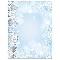 Swirling Flakes Silver Foil Christmas Stationery – for Holiday Letters, Hand-Written Notes, 25 Sheets, 8½ x 11 Inches, Printer Compatible, 70# Text Opaque Paper