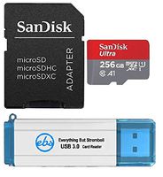 SanDisk 256GB SDXC Micro Ultra Memory Card and SD Adapter Bundle Works with Samsung Galaxy S10, S10+, S10e Phone Class 10 (SDSQUAR-256G-GN6MA) Plus (1) Everything But Stromboli (TM) 3.0 Card Reader