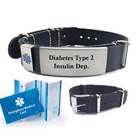 Diabetes Type 2 Insulin Dependent Leather NATO Style Medical ID Bracelet. Choose Color!