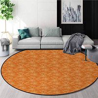 DESPKON-HOME Burnt Orange Small Round Rug Carpet,Dandelions Poppies and Wildflowers Silhouettes Romantic Garden Art Door Mat Indoors Bathroom Mats Non Slip Round-71 Inch,Burnt Orange and White