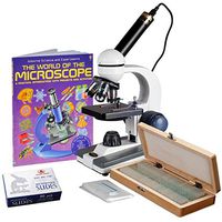 40X-1000X Cordless Student Biological Microscope+Book, Prepared & Blank Slides+USB Camera
