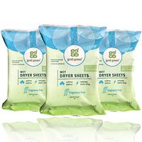 Grab Green Natural Wet Dryer Sheets, Reusable & Compostable, 64 Loads (3-Pack), Fragrance Free, Unscented/Free & Clear, Fabric Softener & Static-Reducer
