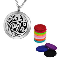 VALYRIA Aromatherapy Essential Oil Diffuser Necklace-Stainless Steel Locket Pendant,11 Refill Pads (Engraving)