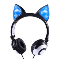 Cat Ears Headphones with Glowing Light, Foldable Adjustable On Ear Kids Headphones 85dB Volume Limited 3.5mm Safe Wired Kids Headsets for Girls Boys Teen Cosplay Fans (Black)