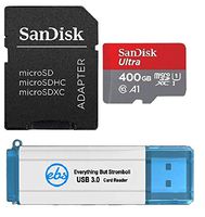 SanDisk 400GB SDXC Micro Ultra Memory Card and SD Adapter Bundle Works with Samsung Galaxy S10, S10+, S10e Phone Class 10 (SDSQUAR-400G-GN6MA) Plus (1) Everything But Stromboli (TM) 3.0 Card Reader