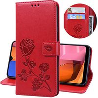 Miagon Wallet Case for Samsung Galaxy S8 Plus,PU Leather Magnetic Rose Flower Pattern Flip Protective Cover with Kickstand Card Holder Function,Red