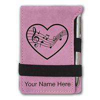 Mini Notepad, Music Staff Heart, Personalized Engraving Included (Pink)
