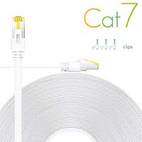Cat7 White Ethernet Cable 15Ft 1 Pack Double Shielded Flat Cable - High Speed Internet Network Cable Up to 10 Gigabit-Gold Plated Rj45 Connectors (15, White)