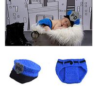 LERORO Newborn Baby Handmade Crochet Knitting Costume Infant Photography Prop Police Hat Diaper Pants Suit for Baby Boy and Girl (0-12 Months)