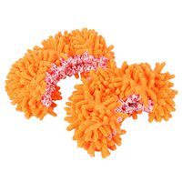 Microfiber Chenille Elastic Cuff Floor House Cleaning Mop Slippers Shoes Pair (Orange)
