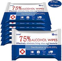 100 Pcs, 10 Pack Alcohol Wipes 75% Alcohol Detergent Wipes, Large Wet Wipes Travel for All-Purpose Cleaning