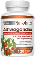 Organic Ashwagandha Root Powder 1300mg - 120 Vegan Capsules with Black Pepper Extract for Better Absorption - Natural Anti Anxiety, Stress Relief, Mood, Thyroid & Adrenal Support Herbal Supplement (1)