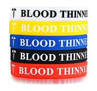 PJ Jewelry Blood THINNER Medical ID Alert Awareness Silicone Bracelet Wristband Sports Band for Men,5Pcs