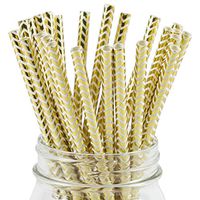 Paper Straws Gold Foil Chevron Pattern - Eco Friendly Wedding Straws - Dozens of Designs & Perfect For Any Party! Frozen Dessert Supplies - 50 Count