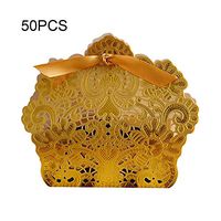 50pcs Wedding Party Favor Boxes,Luxury Lace Candy Chocolate Boxes Bags, Laser Cut Boxes,Gift Boxes With Ribbons Wedding Supplies For Wedding Bridal Shower Baby Shower Birthday Party Anniverary Gold