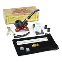Mr. Brog Handmade Tobacco Pipe Model #24 with Pipe Accessories kit (Includes: Pipe Sack, Stand, 3-in-1 Scraper Tool, Filters, Pipe Cleaners, Rubber Bits, Metal Balls, and Additional Mouthpiece)