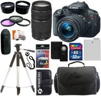 Canon EOS Rebel T5i 18.0 MP Digital Camera SLR Kit With Canon EF-S 18-55mm IS II STM Lens + Canon EF 75-300mm f/4.0-5.6 III Autofocus Lens + 32GB Card and Reader + Wide angle and Telephoto Lenses + Tripod + Battery + Filters + Accessory Kit