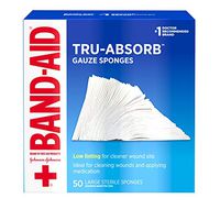 Band Aid Brand First Aid Products Tru-Absorb Sterile Gauze Sponges for Cleaning and Cushioning Wounds, Low-Lint Design, 4 inches by 4 inches, 50 Count (Pack of 2)