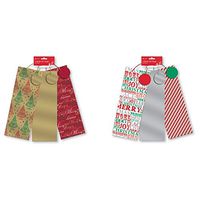3 x Xmas Christmas Wine Bottle Bag & Tags Traditional Red Gold Gift Wrap Party