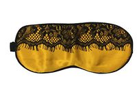 Amint Luxurious Fabric Sleep Mask Black Eye Mask for Sleep with Ear Plugs Travel Yellow,7.9"*3.5"