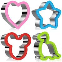 Stainless Steel Sandwiches Cutter, Mickey Mouse & Dinosaur & Heart & Star Shapes Cookie cutter Biscuit Cutter -Food Grade Biscuit Mold Cake Cutter for Kids, 4pack