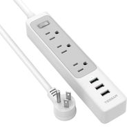 Power Strip with USB, TESSAN Desktop Charging Station with 3 USB Charger 3 Electrical Outlet, Flat Plug with 5 ft Extension Cord, Wall Mountable Multi Outlet for Home Office College Dorm Indoor Use