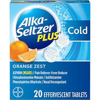 Alka-Seltzer Plus Cold Medicine, Orange Zest Effervescent Tablets with Pain Reliever/Fever Reducer, Orange Zest, 20 Count
