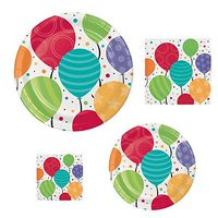 Round Party Paper Plates and Napkins Set for Celebrations and Special Occasions! Includes 8 Dinner & Dessert plates with Napkins (Balloons)