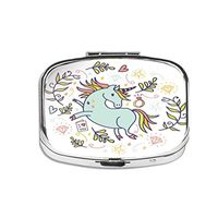 Pill Box with High Gloss Design - Compartment Pill Case, Pill Box for Pocket or Purse (Cute Cartoon Unicorn) (Rectangular)